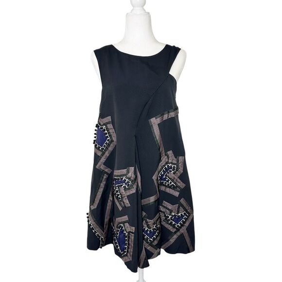 Vintage Chloe Silk Beaded Mini Dress Black Navy Size 4, EU 36 - Picture 1 of 16